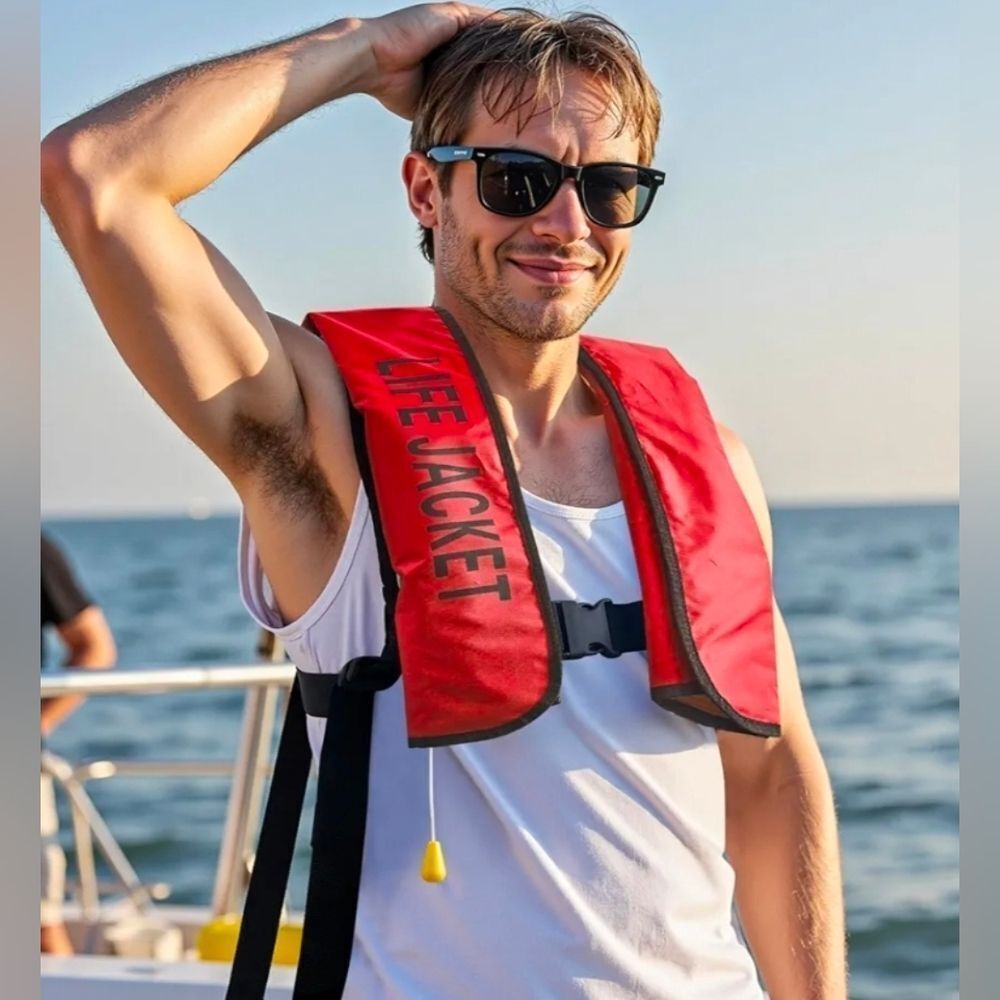 🗨☔️🔥⏭️NIB Red Lightweight Inflatable Adult Life Jacket